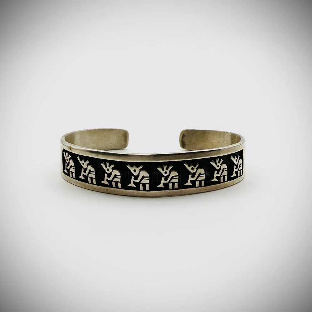 Vintage Hopi Sterling Overlay Cuff Bracelet – Spiderweb Hallmark - Picture 1 of 6